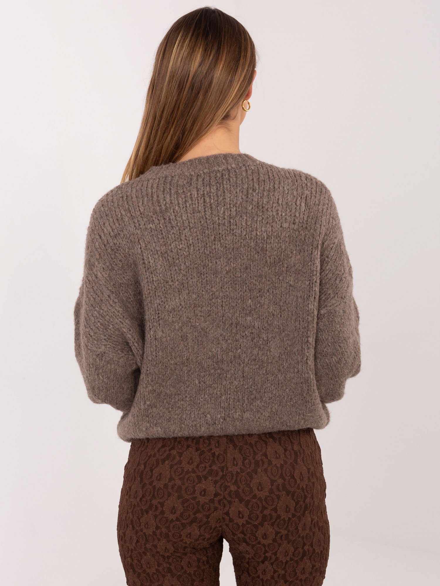 Oversize megztinis su vilna ir išraiškingomis pūstomis rankovėmis "TESSA" tamsi smėlio - Image 2