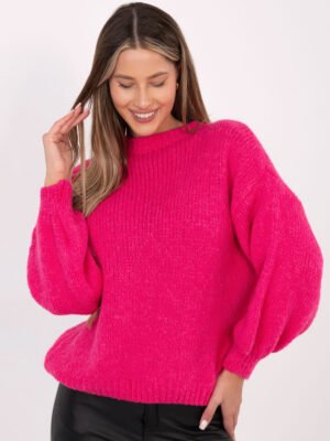 Oversize megztinis su vilna ir išraiškingomis  pūstomis rankovėmis "TESSA" fuksija
