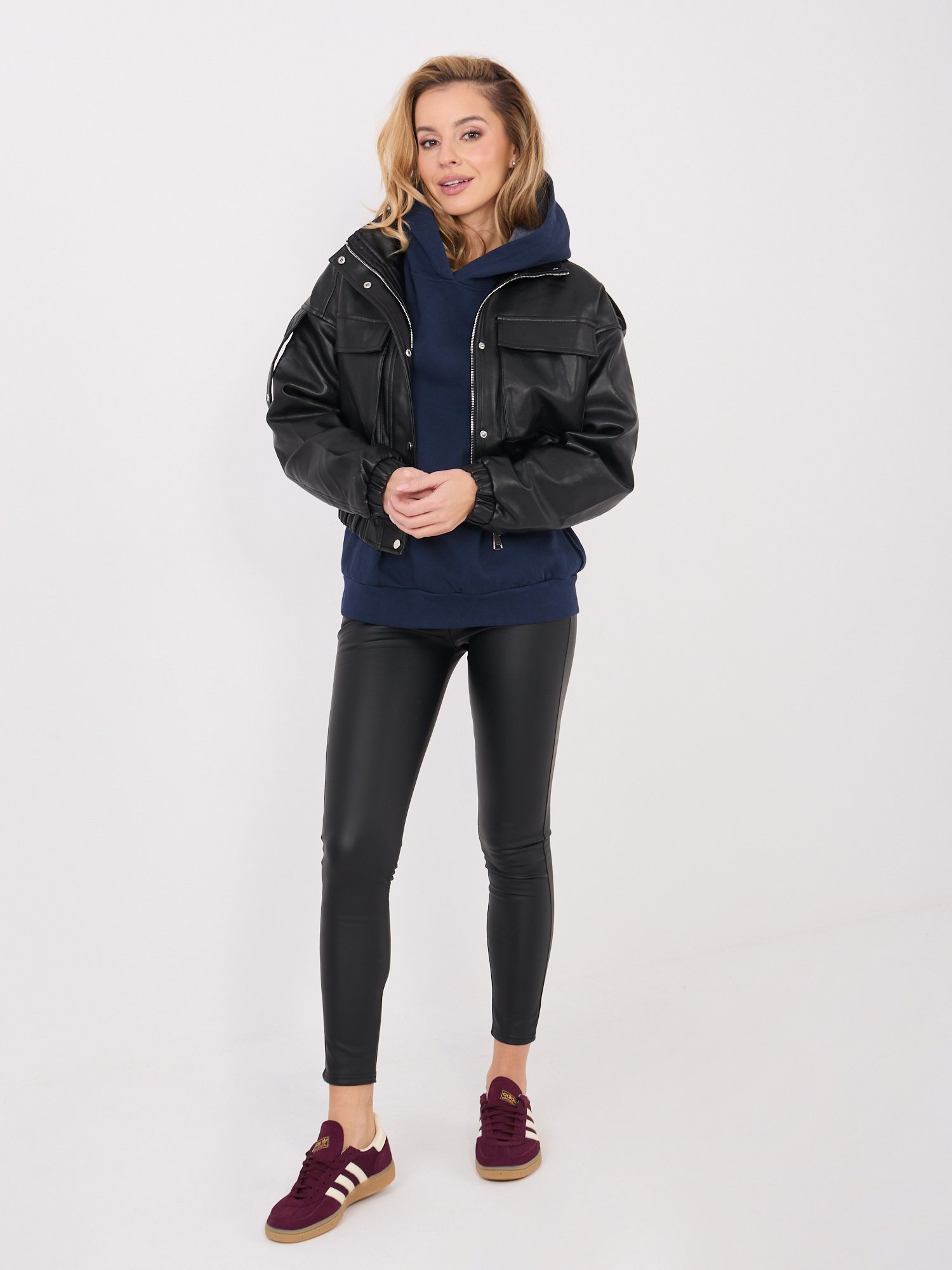 Oversize džemperis su gobtuvu "VELYN" tamsi mėlyna - Image 5