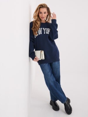 Oversize stiliaus džemperis su užrašu "NEW YORK" tamsi mėlyna