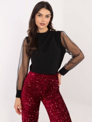 Pol pl Hurt Czarna wizytowa bluzka z ozdobnymi guzikami 410422