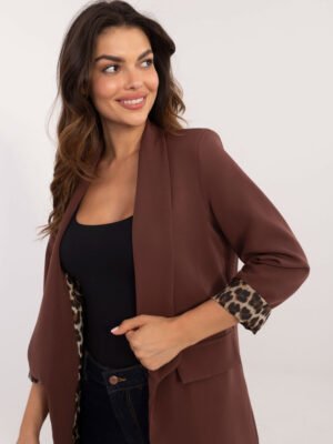 Pol pl Hurtownia Brazowa otwarta marynarka z dlugim rekawem 409596