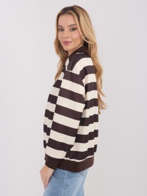 Alternative view of Oversize džemperis plačiomis juostomis su trumpu užtrauktuku "REMI" šviesi smėlio