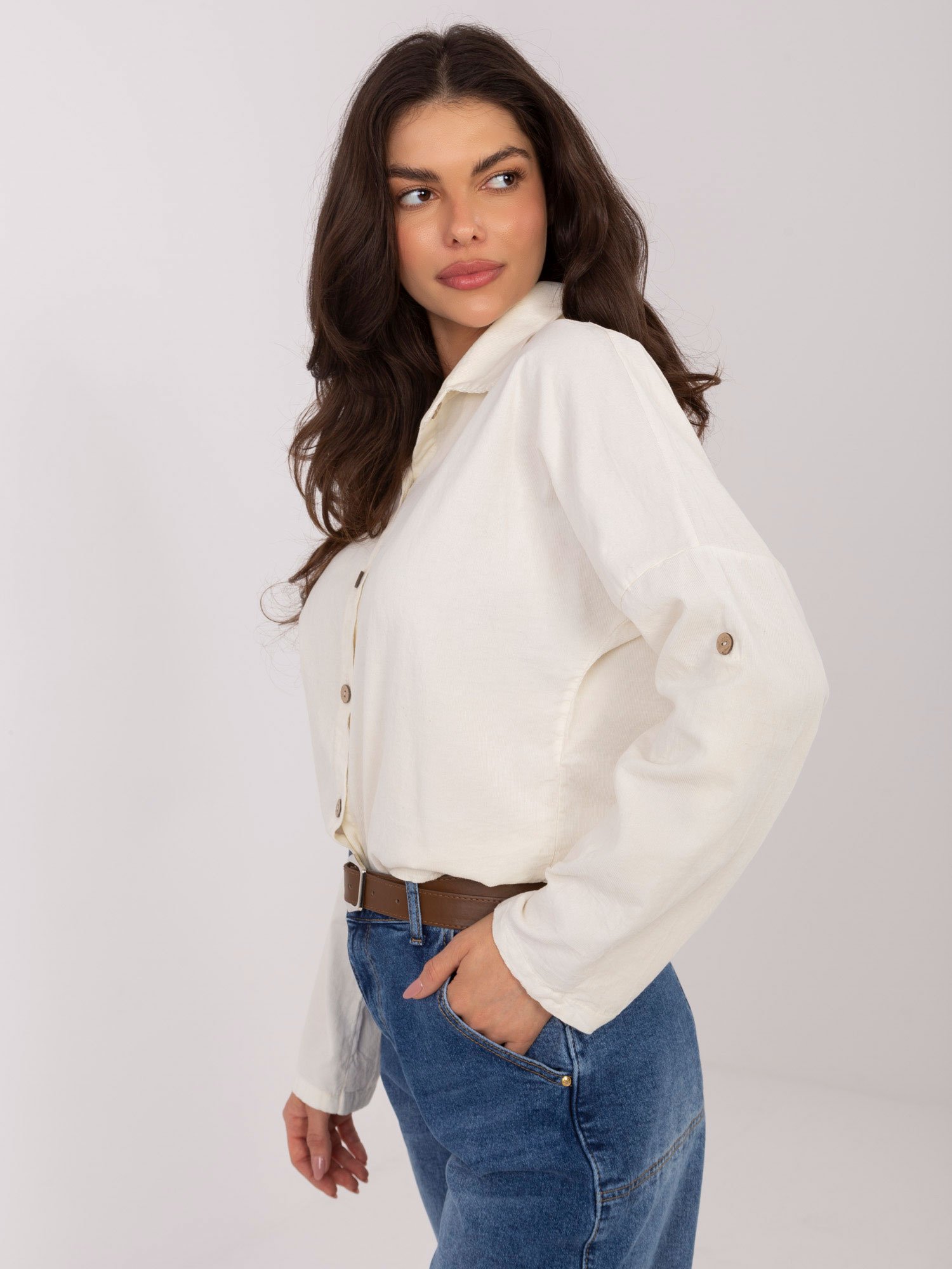 Laisvalaikio stiliaus marškiniai su reguliuojamomis rankovėmis "SAIRA" šviesi smėlio - Image 5