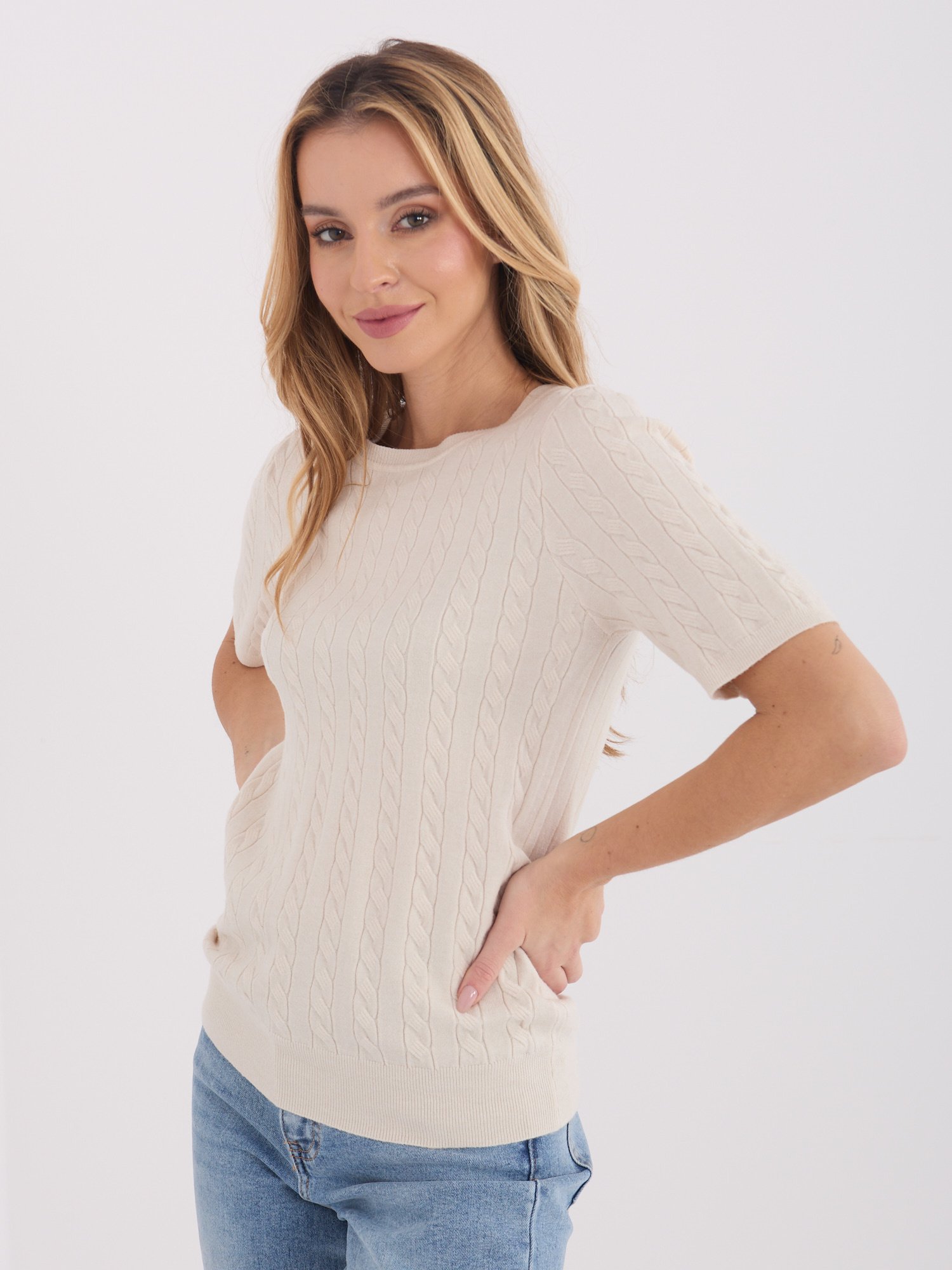 Megztukas trumpomis rankovėmis "ADRIA" šviesi smėlio - Image 3