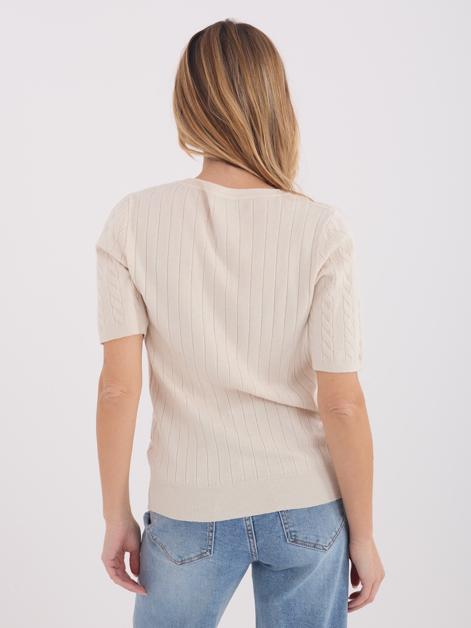 Megztukas trumpomis rankovėmis "ADRIA" šviesi smėlio - Image 4