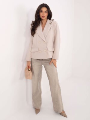 Elegantiškas  trumpas paltas su dvigubu užsegimu "JENIFER" šviesi smėlio