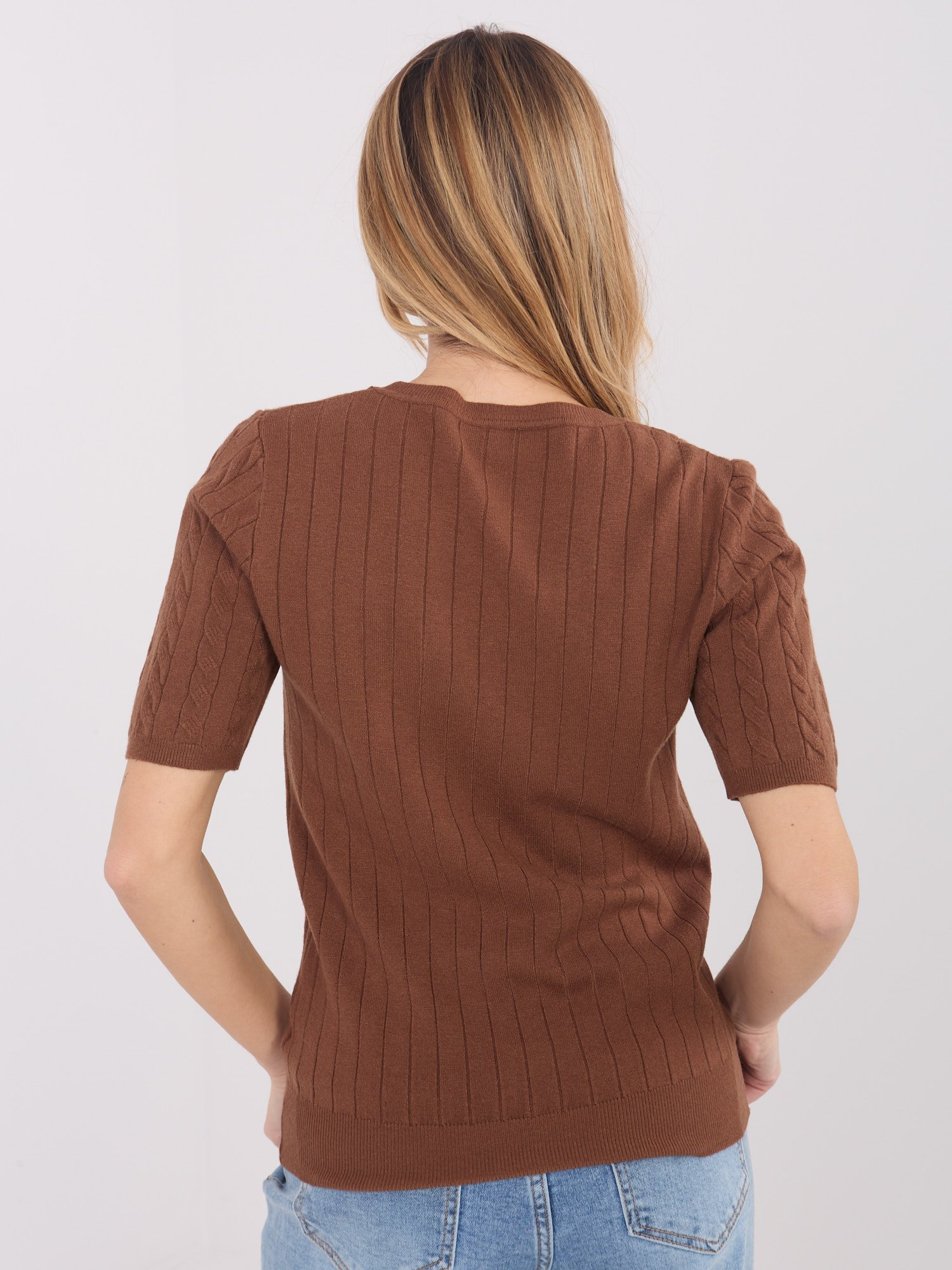 Megztukas trumpomis rankovėmis "ADRIA" šviesi ruda - Image 3