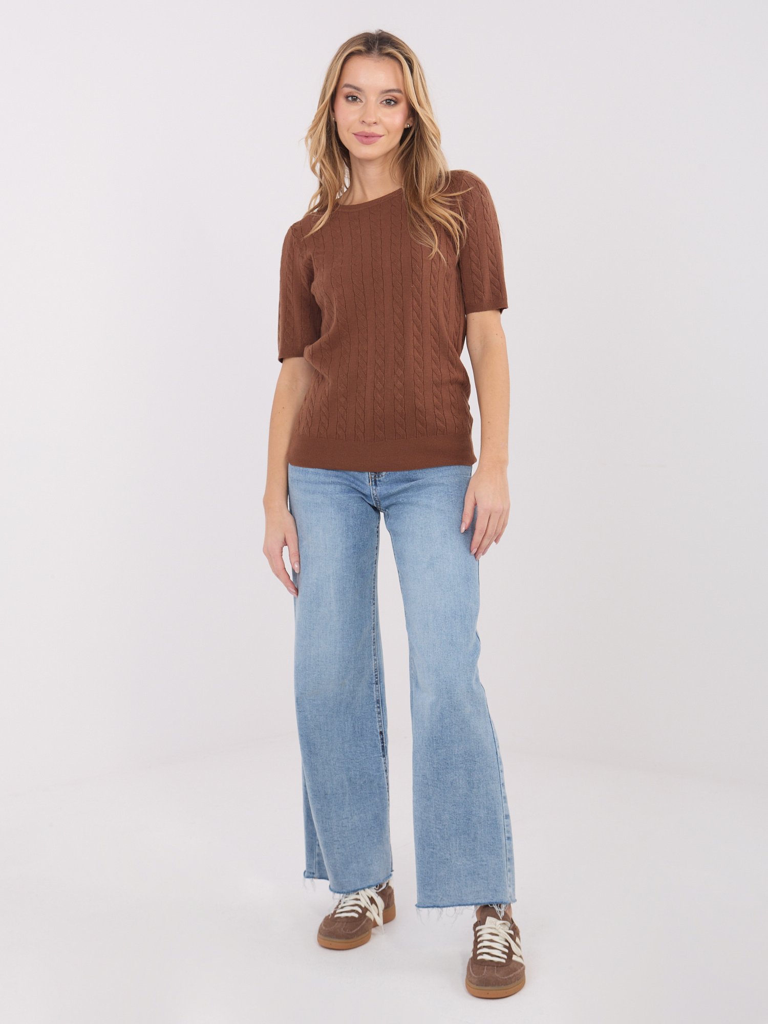 Megztukas trumpomis rankovėmis "ADRIA" šviesi ruda - Image 5