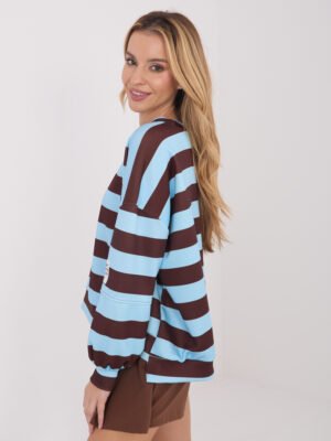 Alternative view of Dryžuotas džemperis pailginta nugara su aplikacija ant rankovės "ARYA" šviesi mėlyna