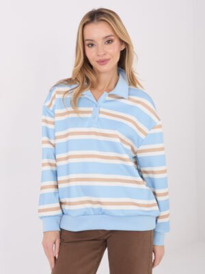 Alternative view of Oversize dryžuotas džemperis su polo stiliaus apykakle "CARLA" šviesi mėlyna