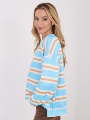 Alternative view of Dryžuotas laisvalaikio džemperis su pailginta nugara "NIKITA" šviesi mėlyna