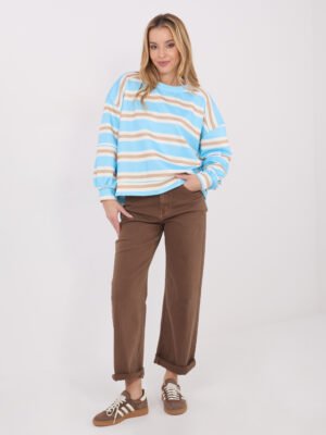 Dryžuotas laisvalaikio džemperis su pailginta nugara "NIKITA" šviesi mėlyna