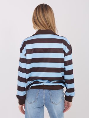 Alternative view of Oversize džemperis plačiomis juostomis su trumpu užtrauktuku "REMI" šviesi mėlyna