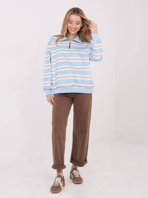 Dryžuotas džemperis su trumpu užtrauktuku "AGNA" šviesi mėlyna