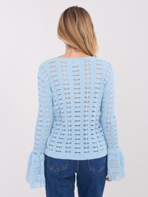 Alternative view of Užsegamas nėrinių megztukas su varpelio formos rankogaliais "NELLY" šviesi mėlyna