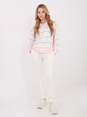 Oversize dryžuotas džemperis su polo stiliaus apykakle "CARLA" šviesi rožinė