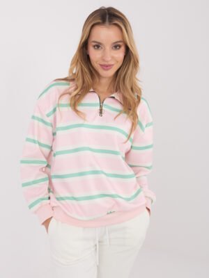 Dryžuotas džemperis su trumpu užtrauktuku "AGNA" šviesi rožinė