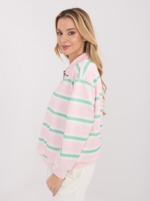 Alternative view of Dryžuotas džemperis su trumpu užtrauktuku "AGNA" šviesi rožinė