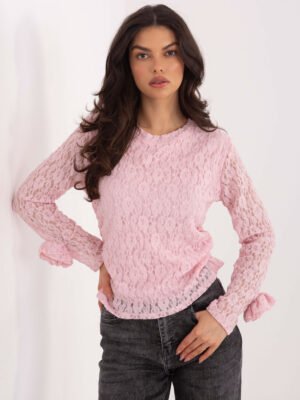 Puošni nėrinių palaidinė su dekoratyviomis gėlėmis ant rankogalių "ANDREA" šviesi rožinė