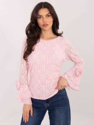 Nėrinių palaidinė su dekoratyvinėmis rožėmis ant varpelio formos rankogalių "JESSY" rožinė