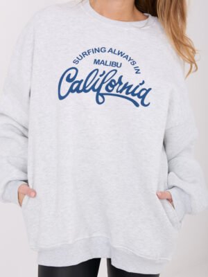 Alternative view of Ilgas džemperis su užrašu ir kišenėmis "SORA" šviesi pilka