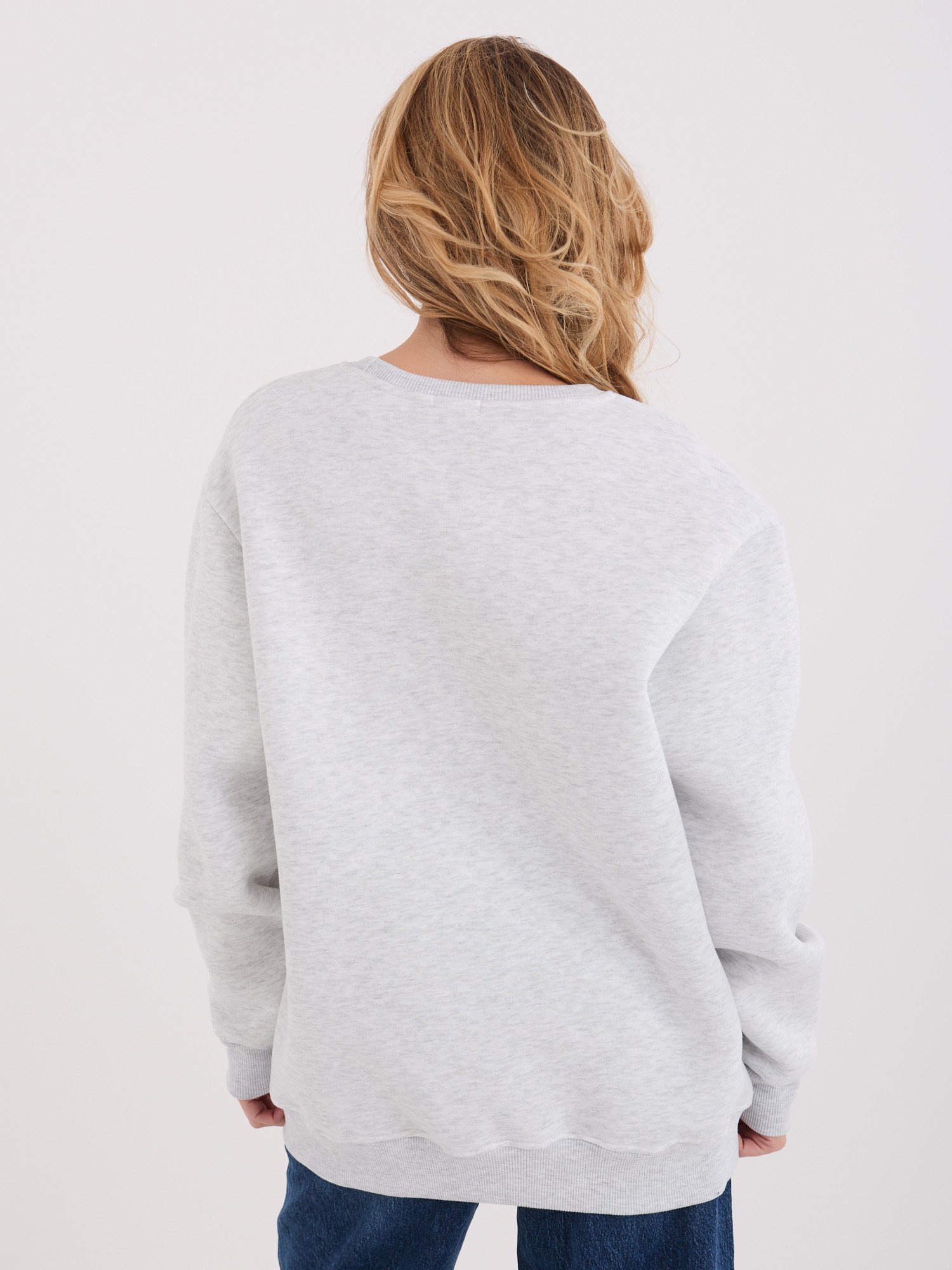 Oversize stiliaus džemperis su užrašu "NEW YORK" šviesi pilka - Image 4