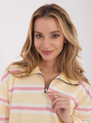 Alternative view of Dryžuotas džemperis su trumpu užtrauktuku "AGNA" šviesi geltona