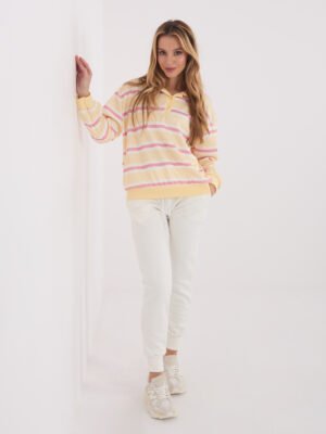 Oversize dryžuotas džemperis su polo stiliaus apykakle "CARLA" šviesi geltona