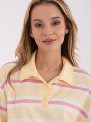 Alternative view of Oversize dryžuotas džemperis su polo stiliaus apykakle "CARLA" šviesi geltona