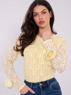 Alternative view of Puošni nėrinių palaidinė su dekoratyviomis gėlėmis ant rankogalių "ANDREA" šviesi geltona