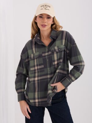 Languoti medvilniniai flaneliniai marškiniai "NOVEL" khaki