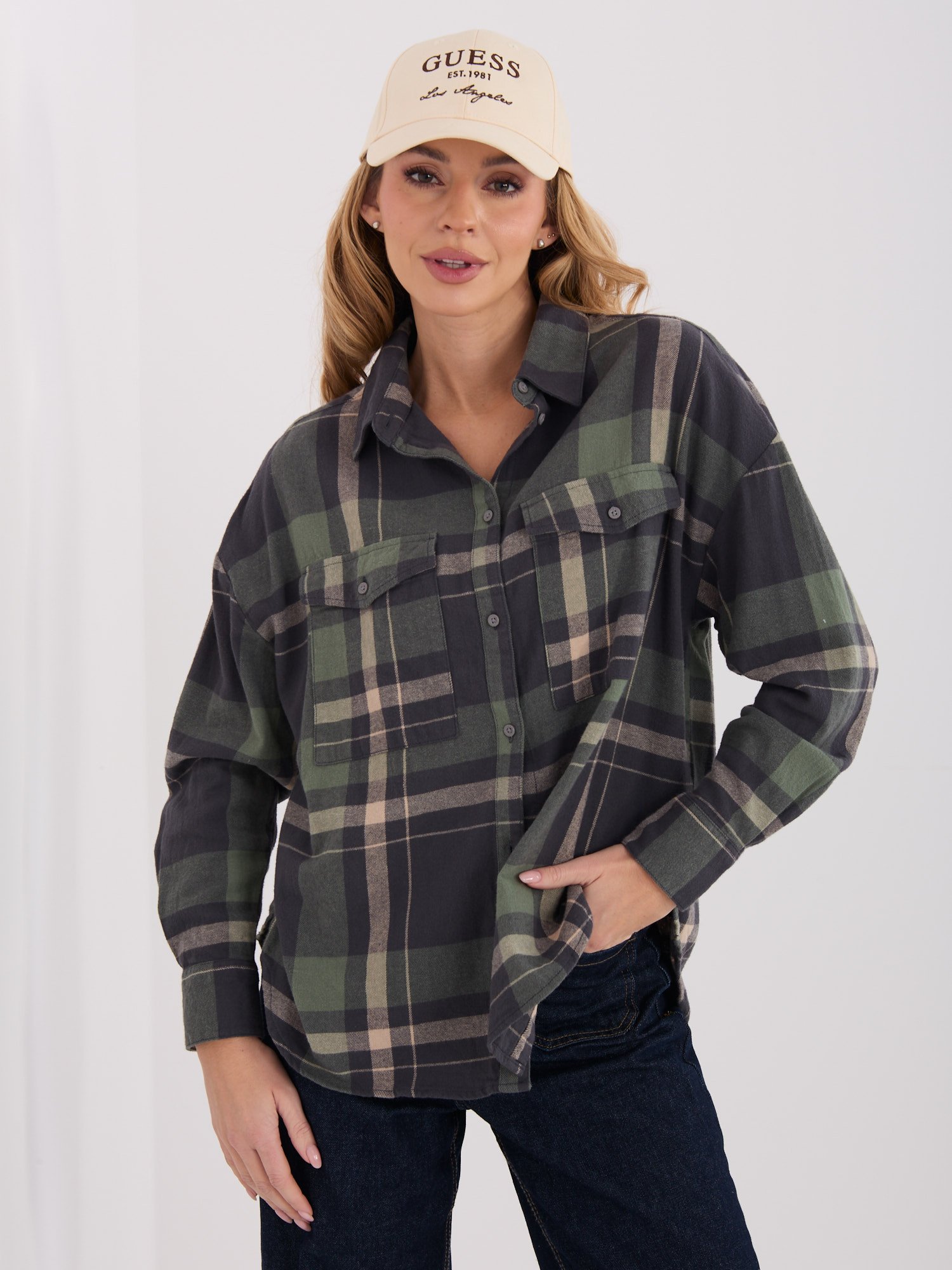 Languoti medvilniniai flaneliniai marškiniai "NOVEL" khaki