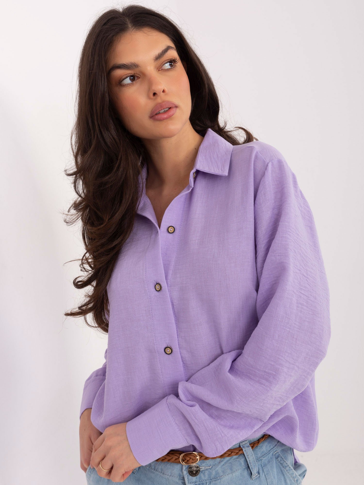 Laisvesnio modelio medvilniniai marškiniai "COTON" šviesi violetinė - Image 4