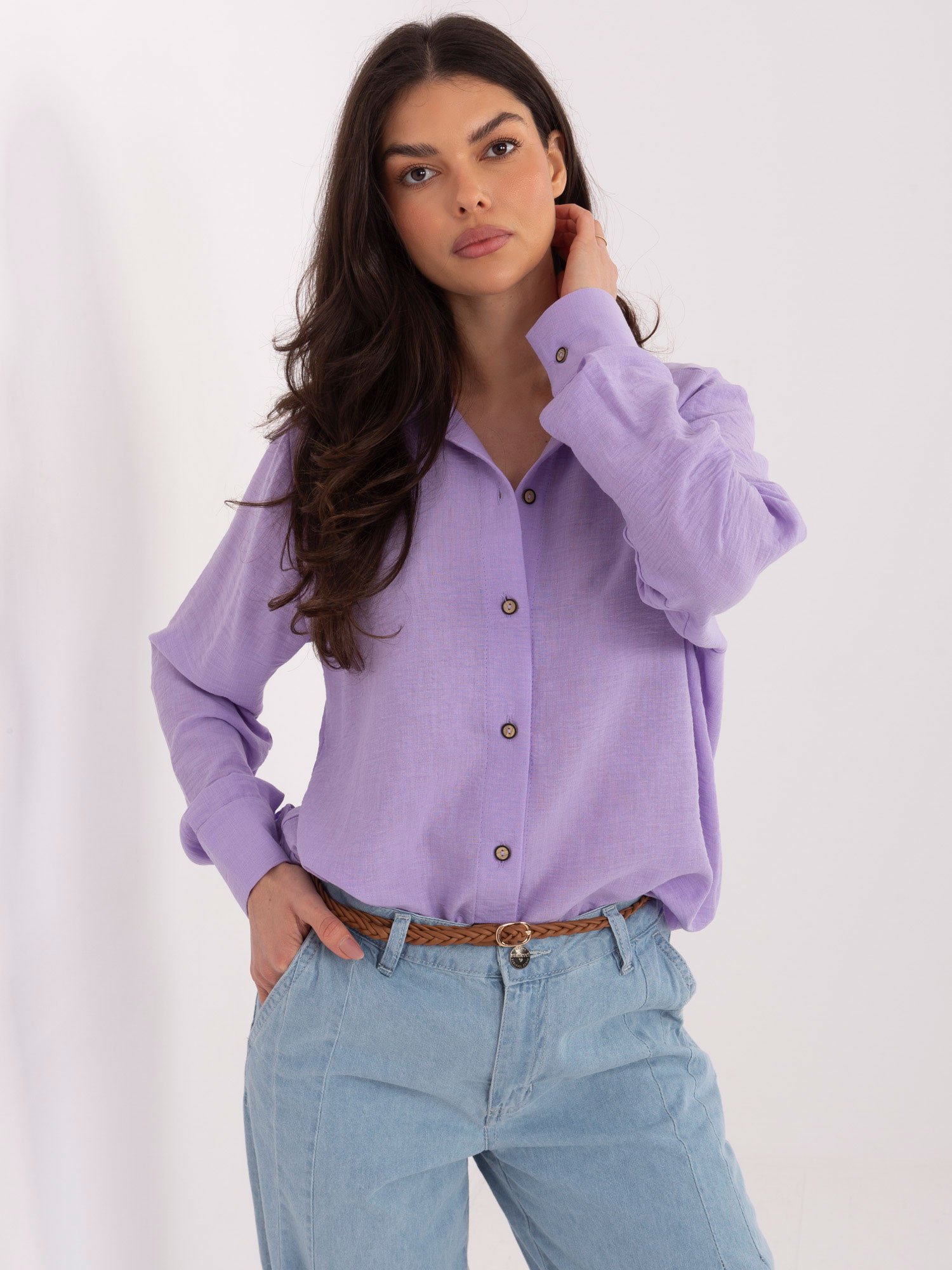 Laisvesnio modelio medvilniniai marškiniai "COTON" šviesi violetinė - Image 2