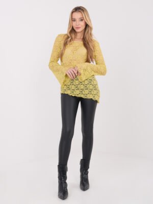 Permatoma nėrinių palaidinė su platėjančiomis rankovėmis "SARITA" citrinų