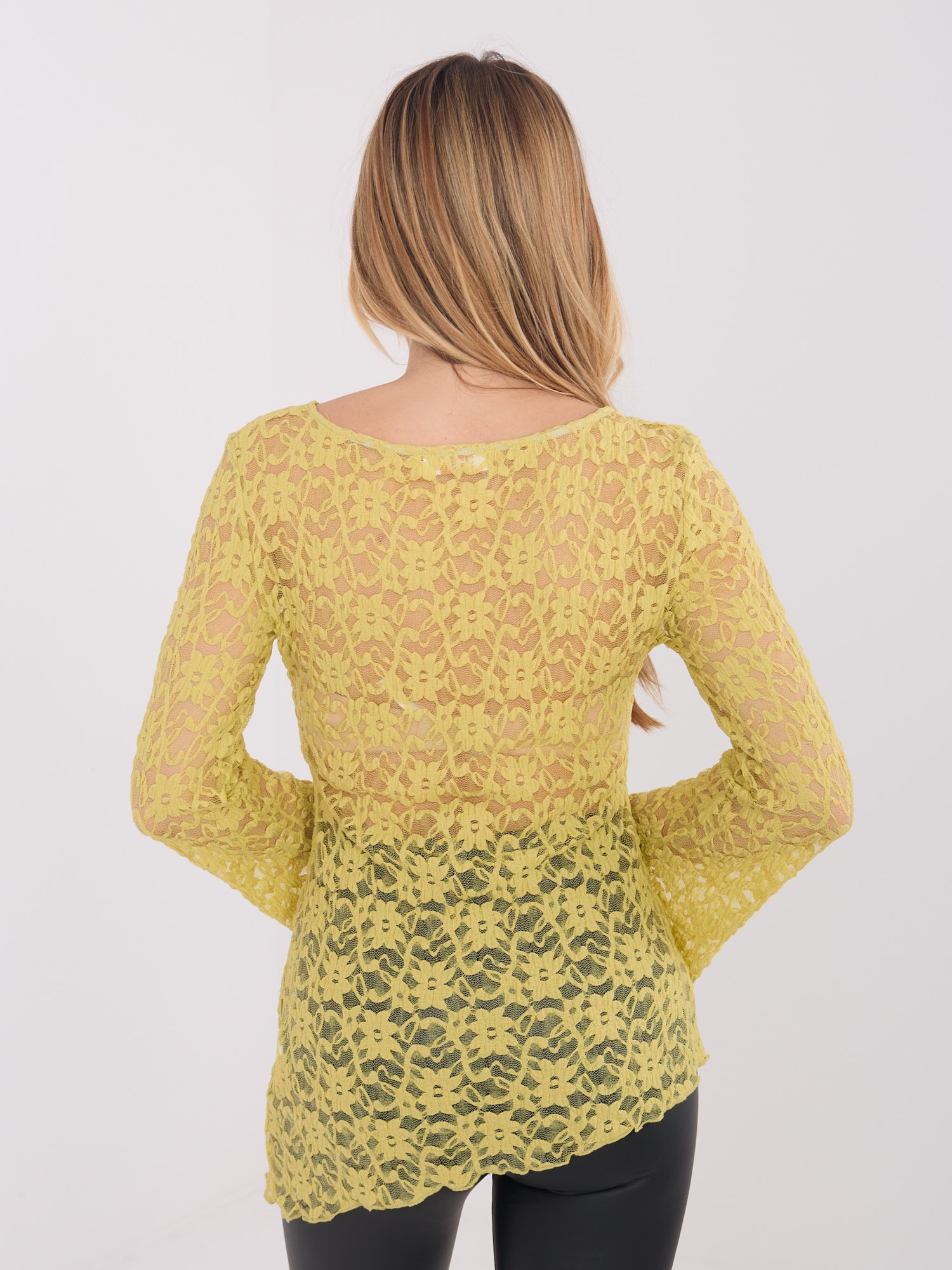 Permatoma nėrinių palaidinė su platėjančiomis rankovėmis "SARITA" citrinų - Image 3