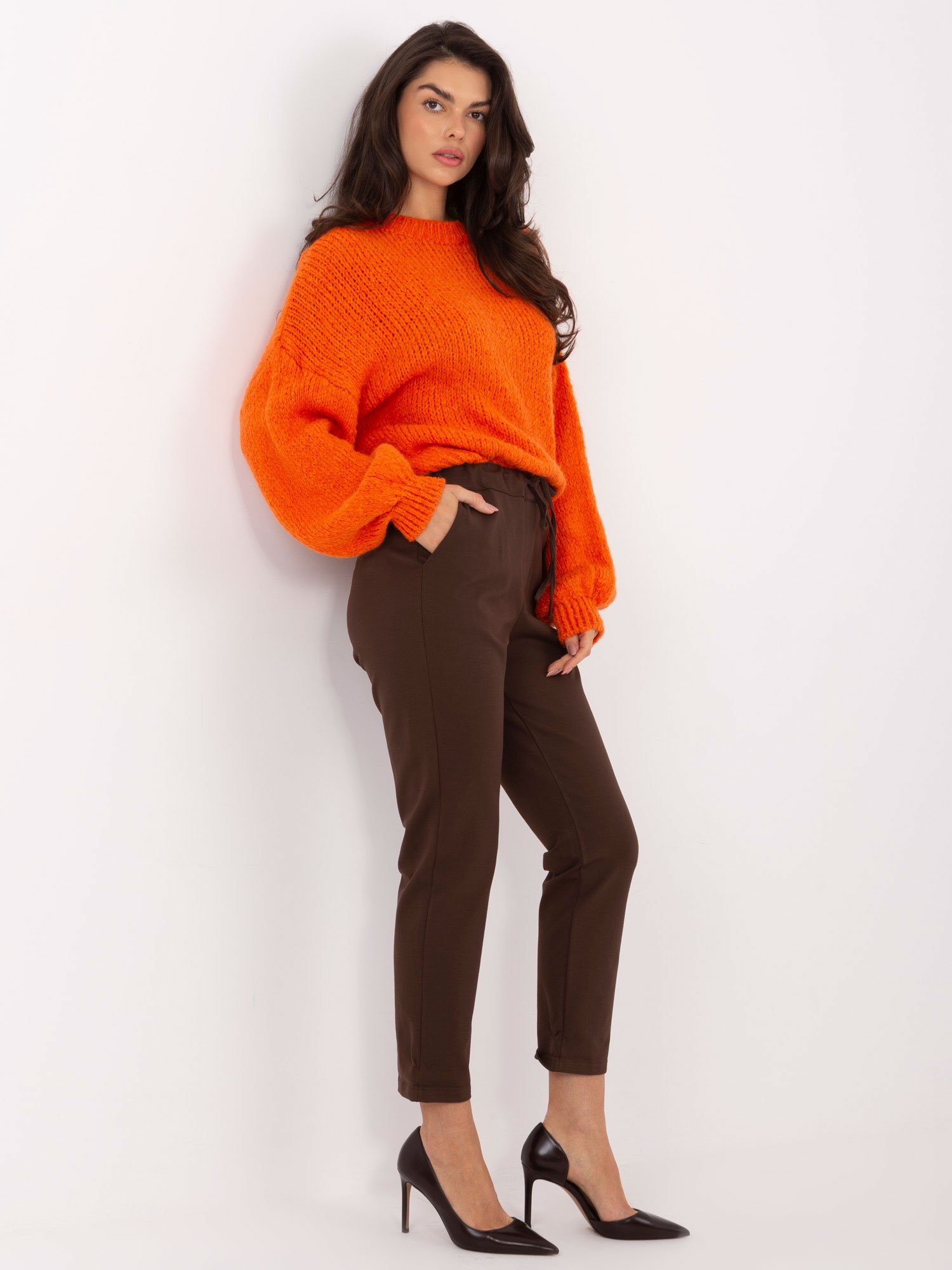 Oversize megztinis su vilna ir išraiškingomis pūstomis rankovėmis "TESSA" oranžinė - Image 2