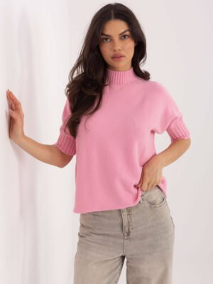 Plonas šiltas megztinis su vilna "LEJA" rožinis