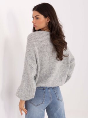 Alternative view of Oversize megztinis su vilna ir išraiškingomis  pūstomis rankovėmis "TESSA" pilka