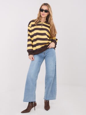 Oversize džemperis plačiomis juostomis su trumpu užtrauktuku "REMI" geltona
