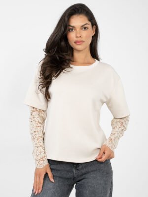 Alternative view of Palaidinė su sluoksniuotu nėrinių rankovių efektu " ODELIA" smėlio