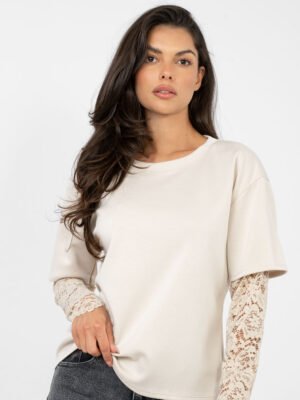 Palaidinė su sluoksniuotu nėrinių rankovių efektu " ODELIA" smėlio