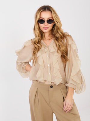 Lengvo audinio marškiniai su dekoratyviniais raukiniais "ELEINE" smėlio