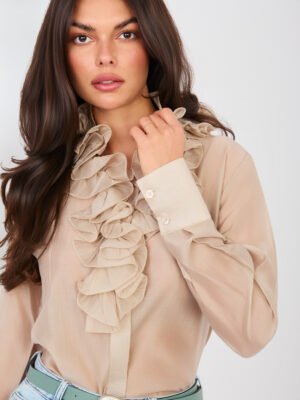 Alternative view of Lengvo audinio marškiniai su puošniais raukiniais "ELARA" smėlio