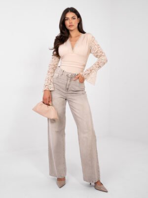 Alternative view of Bodis varpelio formos nėrinių rankovėmis "RENATA" smėlio