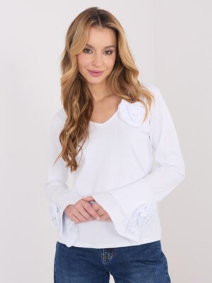 Palaidine varpelio formos rankovėmis puošta dekoratyvinėmis gėlėmis "IZAURA" balta