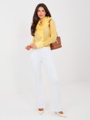 Tamprūs platėjantys džinsai aukštesniu liemeniu "WHITE" balta