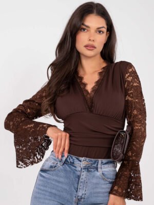 Alternative view of Bodis varpelio formos nėrinių rankovėmis "RENATA" ruda