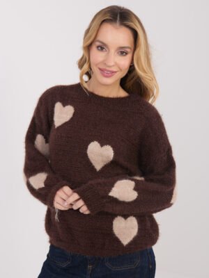 MOHERO siūlo megztinis su širdelėmis "LOVE" ruda